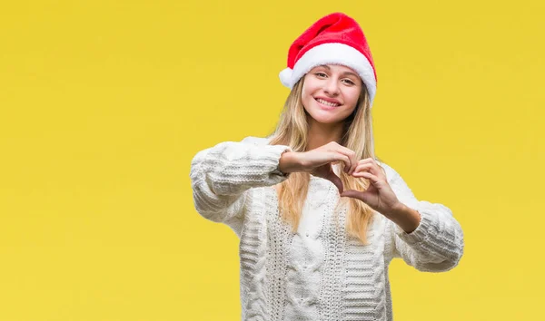 Mladá Krásná Blondýna Žena Nosí Vánoční Čepice Izolované Pozadí Úsměvem — Stock fotografie