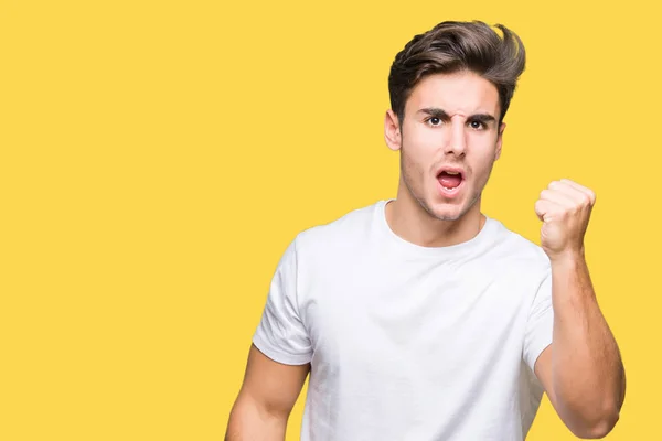 Young Handsome Man Wearing White Shirt Isolated Background Angry Mad — Stock Photo, Image