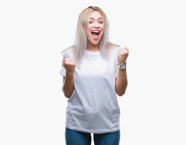 Young Blonde Woman Isolated Background Celebrating Surprised Amazed Success Arms — Stock Photo, Image