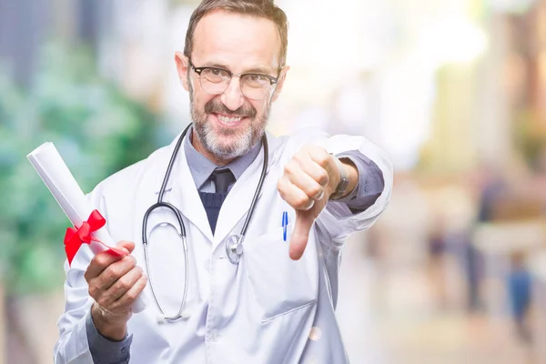 Middle Age Senior Hoary Doctor Man Holding Degree Certificate Isolated — Stock Photo, Image