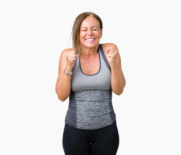Beautiful Middle Age Woman Wearing Sport Clothes Isolated Background Excited — Stock Photo, Image