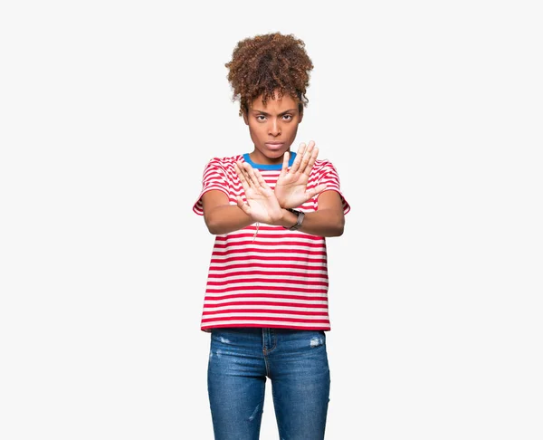 Beautiful Young African American Woman Isolated Background Rejection Expression Crossing — Stock Photo, Image