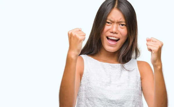 Mujer Asiática Joven Sobre Fondo Aislado Muy Feliz Emocionado Haciendo — Foto de Stock