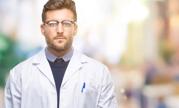 Young Handsome Man Wearing Doctor Scientis Coat Isolated Background Serious — Stock Photo, Image