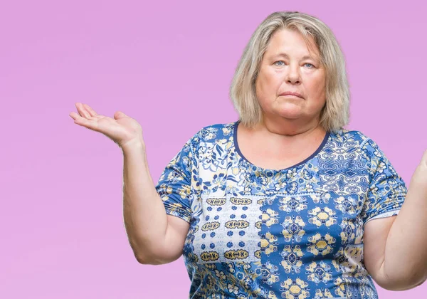 Senior Size Caucasian Woman Isolated Background Clueless Confused Expression Arms — Stock Photo, Image