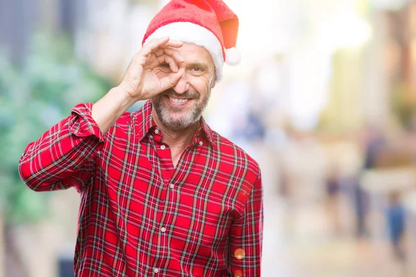 Homem Idoso Hoary Meia Idade Vestindo Chapéu Natal Sobre Fundo — Fotografia de Stock