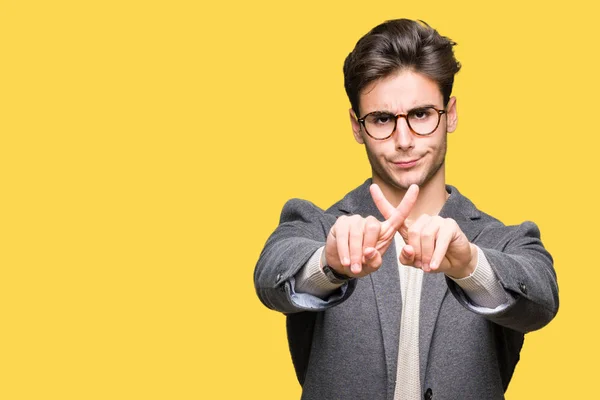 Young Business Man Wearing Glasses Isolated Background Rejection Expression Crossing — Stock Photo, Image