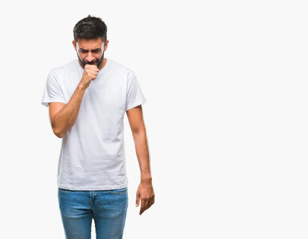 Hombre Hispano Adulto Sobre Fondo Aislado Sintiéndose Mal Tosiendo Como — Foto de Stock