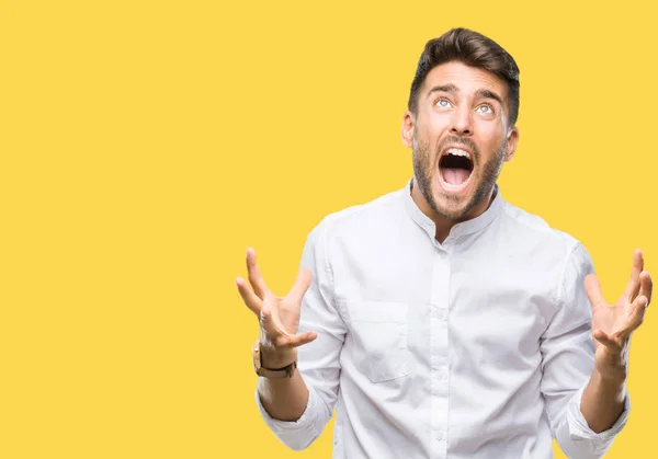 Young Handsome Man Isolated Background Crazy Mad Shouting Yelling Aggressive — Stock Photo, Image