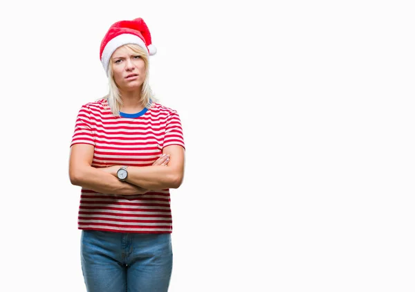 Young Beautiful Blonde Woman Wearing Christmas Hat Isolated Background Skeptic — Stock Photo, Image