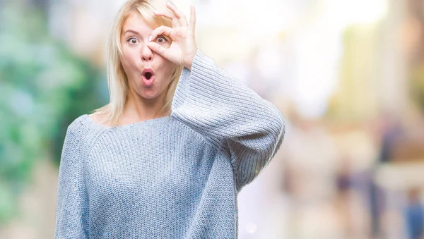 Jovem Bela Mulher Loira Vestindo Camisola Inverno Sobre Fundo Isolado — Fotografia de Stock