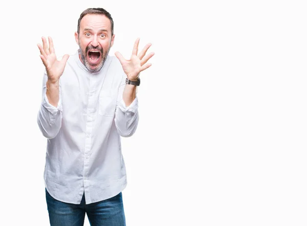 Mezzo Età Hoary Uomo Anziano Sfondo Isolato Che Celebra Pazzo — Foto Stock