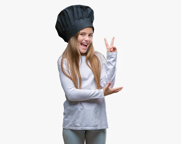 Junge Schöne Mädchen Mit Kochmütze Uniform Über Isoliertem Hintergrund Lächelnd — Stockfoto