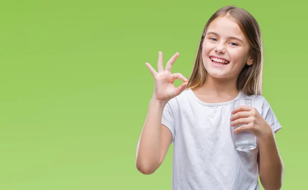 Mooi Meisje Glas Water Drinken Geïsoleerde Achtergrond Doen Teken Met — Stockfoto