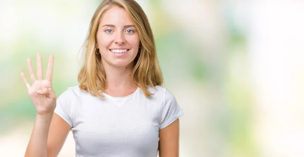 Schöne Junge Frau Trägt Legeres Weißes Shirt Über Isoliertem Hintergrund — Stockfoto