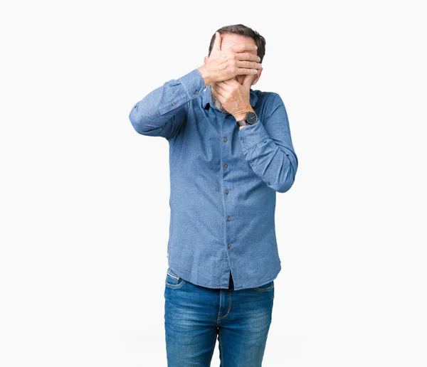 Handsome Middle Age Elegant Senior Man Isolated Background Covering Eyes — Stock Photo, Image