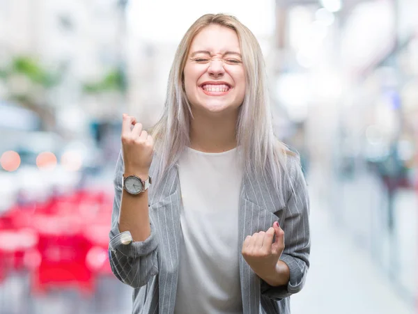 Mladá Blondýna Obchodní Žena Nosí Sako Izolované Pozadí Velmi Šťastný — Stock fotografie