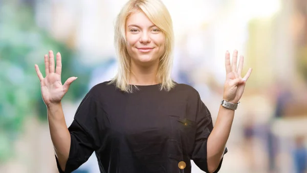 Young Beautiful Blonde Woman Isolated Background Showing Pointing Fingers Number — Stock Photo, Image