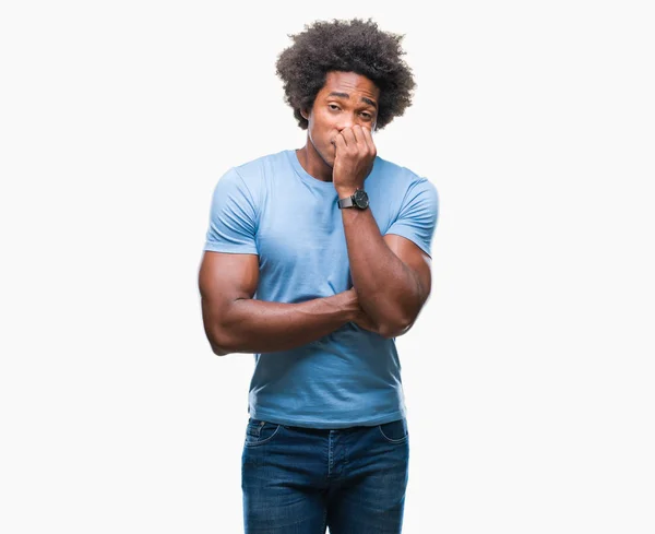 Hombre Afroamericano Sobre Fondo Aislado Buscando Estresado Nervioso Con Las —  Fotos de Stock