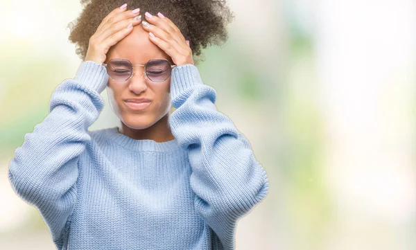 Young Afro American Woman Wearing Glasses Isolated Background Suffering Headache — Stock Photo, Image