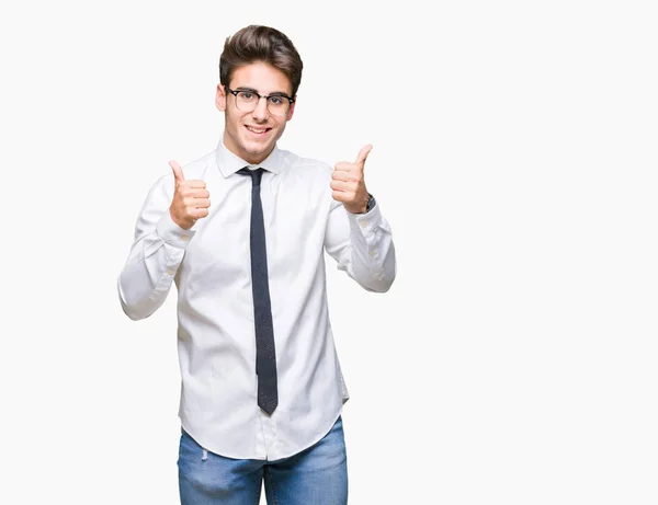 Young Business Man Wearing Glasses Isolated Background Success Sign Doing — Stock Photo, Image