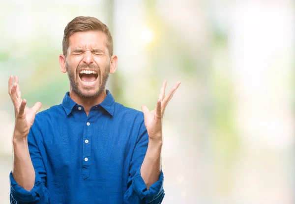 Junger Gutaussehender Mann Mit Isoliertem Hintergrund Der Verrückt Und Erfolgsverrückt — Stockfoto