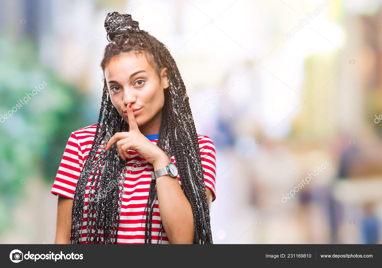 Young Braided Hair African American Girl Isolated Background