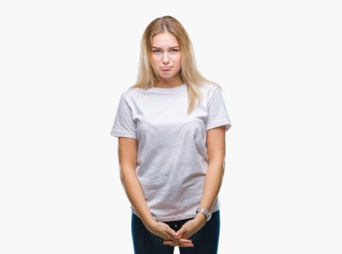 İzole arka plan üzerinde beyaz kadın depresif ve kızgın ve korkmuş ağlıyor sıkıntı için endişeleniyorum. Üzgün ifade.