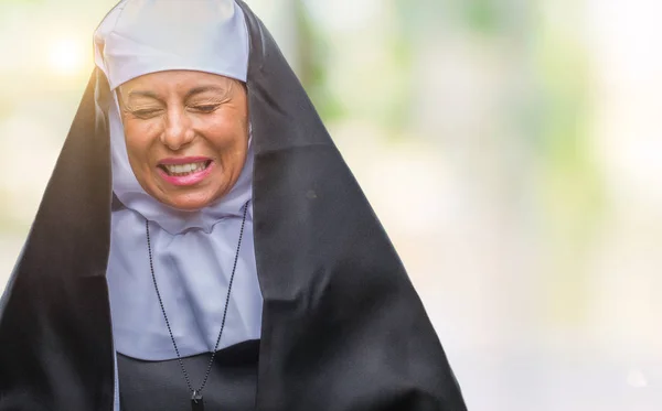 Middle Age Senior Christian Catholic Nun Woman Isolated Background Hand — Stock Photo, Image