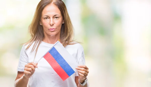 Middelbare Leeftijd Spaanse Vrouw Houdt Van Vlag Van Rusland Geïsoleerde — Stockfoto