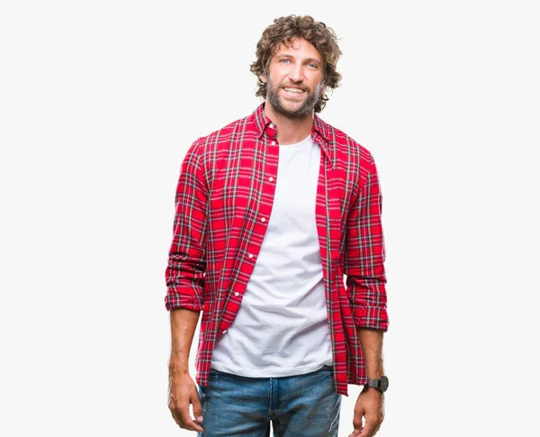 Hombre Modelo Hispano Guapo Sobre Fondo Aislado Con Una Sonrisa — Foto de Stock