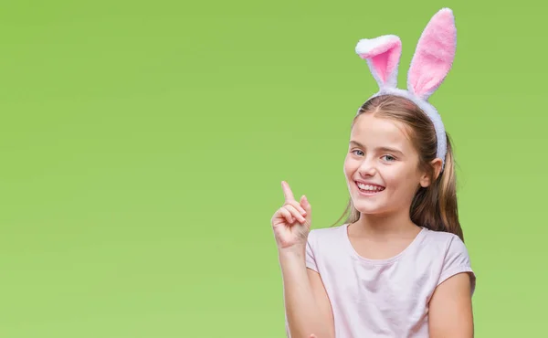 Young Beautiful Girl Wearing Easter Bunny Ears Isolated Background Big — Stock Photo, Image