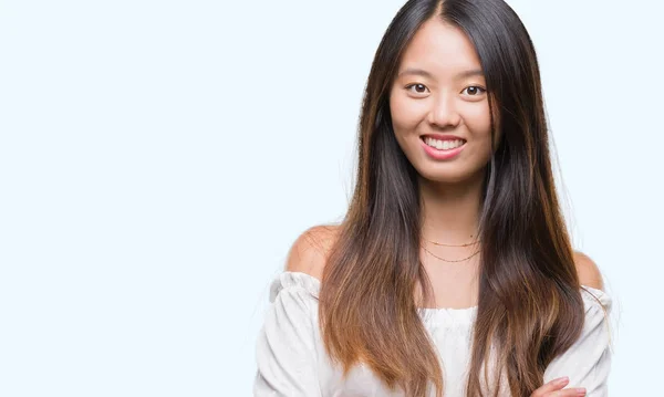 Joven Mujer Asiática Sobre Fondo Aislado Cara Feliz Sonriendo Con —  Fotos de Stock