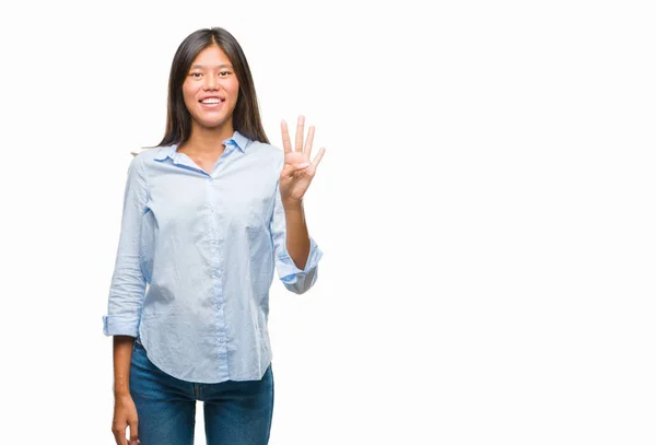 Jonge Aziatische Zakenvrouw Geïsoleerde Achtergrond Weergeven Met Vingers Omhoog Nummer — Stockfoto