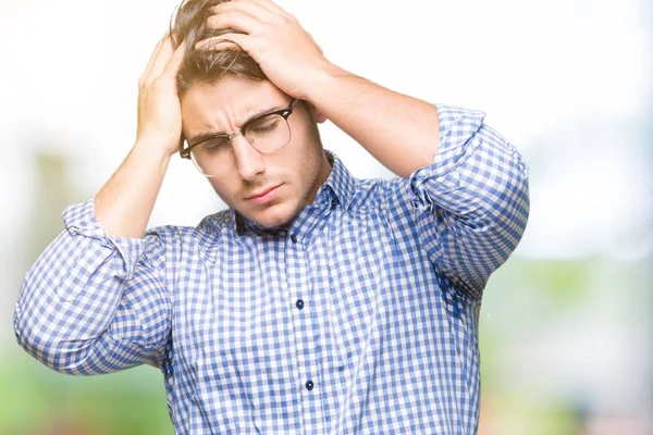 Junger Gutaussehender Mann Mit Brille Über Isoliertem Hintergrund Der Unter — Stockfoto