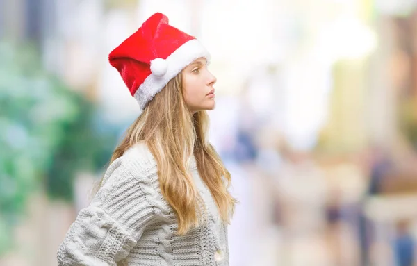 Jeune Belle Femme Blonde Portant Chapeau Noël Sur Fond Isolé — Photo