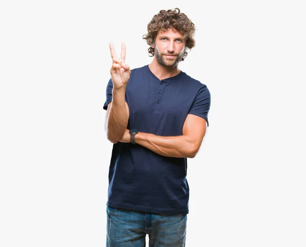 Hombre Modelo Hispano Guapo Sobre Fondo Aislado Sonriendo Con Cara — Foto de Stock