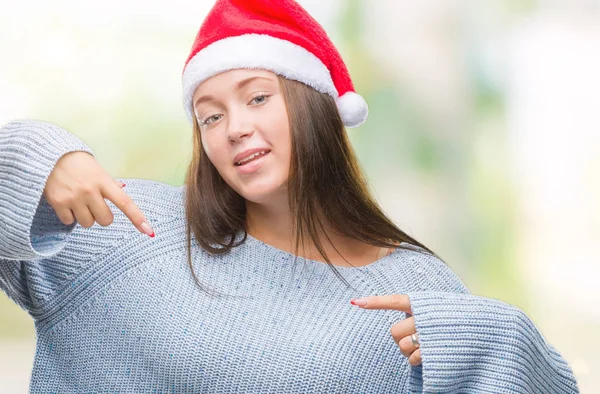 Jeune Belle Femme Caucasienne Portant Chapeau Noël Sur Fond Isolé — Photo