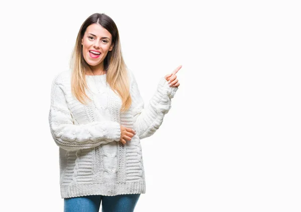 Junge Schöne Frau Lässiger Weißer Pullover Über Isoliertem Hintergrund Mit — Stockfoto