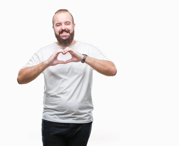 Homem Jovem Hipster Caucasiano Vestindo Camiseta Casual Sobre Fundo Isolado — Fotografia de Stock