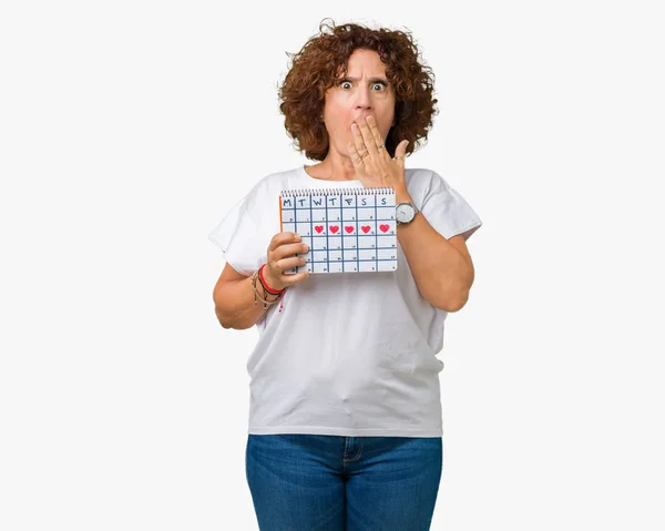 Middle Ager Senior Woman Holding Menstruation Calendar Isolated Background Cover — Stock Photo, Image