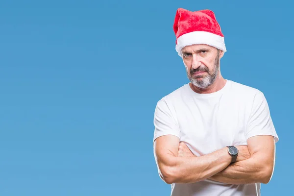Hombre Mediana Edad Con Sombrero Navidad Sobre Fondo Aislado Escéptico — Foto de Stock