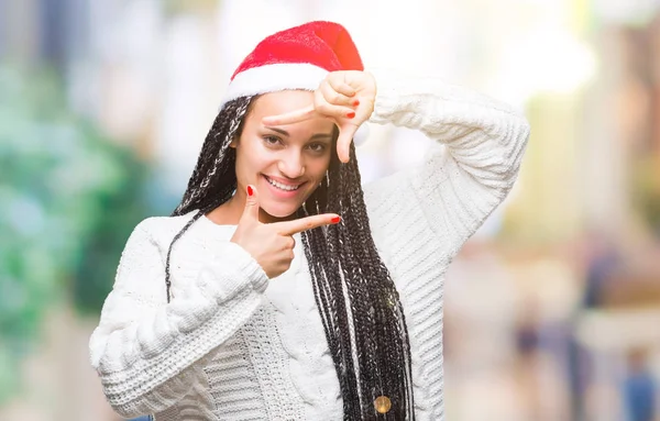 Jovem Trançado Cabelo Afro Americano Menina Vestindo Chapéu Natal Sobre — Fotografia de Stock