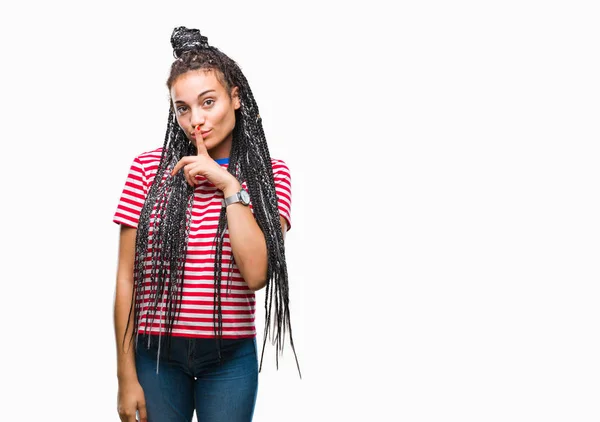 Young Braided Hair African American Girl Isolated Background Asking Quiet — Stock Photo, Image