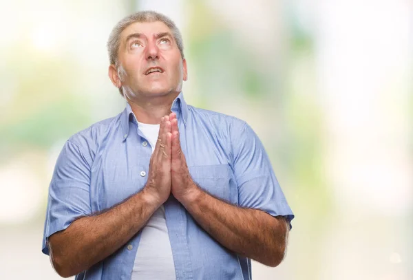 Handsome Senior Man Isolated Background Begging Praying Hands Together Hope — Stock Photo, Image