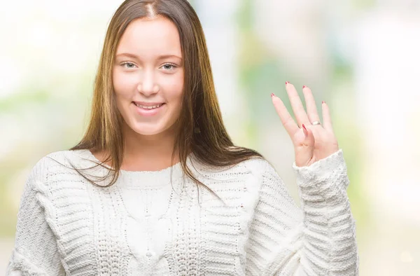 Jovem Bela Mulher Caucasiana Vestindo Camisola Inverno Sobre Fundo Isolado — Fotografia de Stock