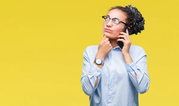 Jovem Trançado Cabelo Afro Americano Menina Negócios Mostrando Chamando Usando — Fotografia de Stock