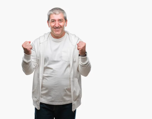 Pěkný Starší Muž Nosí Sportovní Oblečení Izolované Pozadí Velmi Šťastný — Stock fotografie