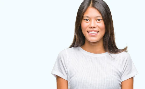 Jovem Mulher Asiática Sobre Fundo Isolado Com Sorriso Feliz Legal — Fotografia de Stock