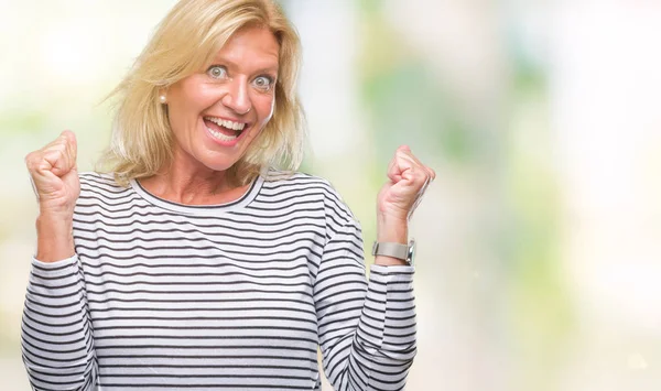 Middle Age Blonde Woman Isolated Background Celebrating Surprised Amazed Success — Stock Photo, Image